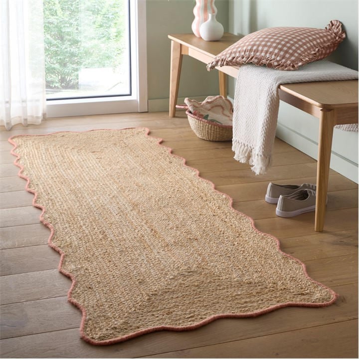 Origin Rugs  Orange Jute Scalloped Edge Rug in Size 67x200cm, Sports Direct