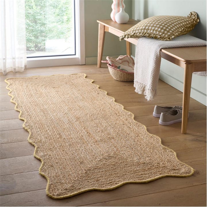 Origin Rugs  Yellow Jute Scalloped Edge Rug in Size 67x200cm, Sports Direct
