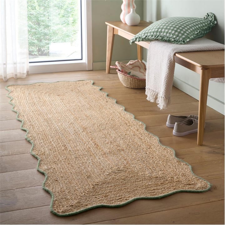 Origin Rugs  Green Jute Scalloped Edge Rug in Size 160x230cm, Sports Direct