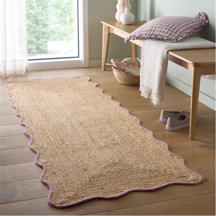 Origin Rugs  Purple Jute Scalloped Edge Rug in Size 67x200cm, Sports Direct