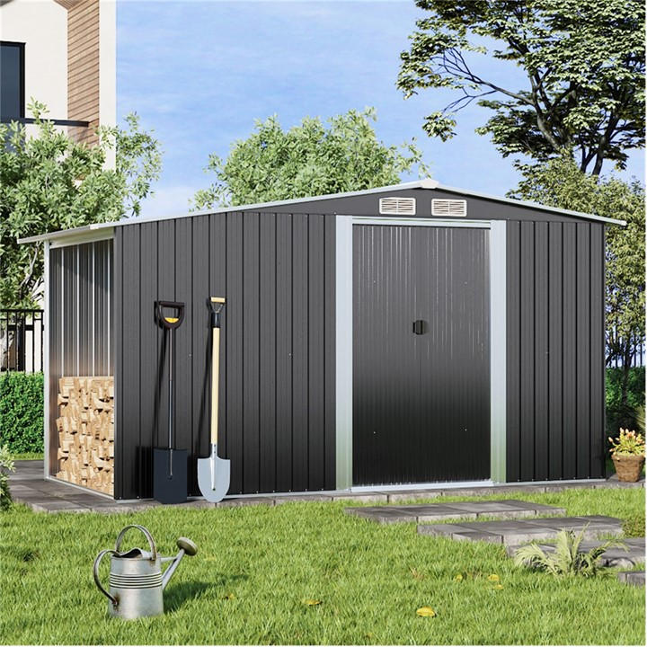 Breeins  Black Outdoor 8X4fts Steel Storage Shed Charcoal in Size L, Sports Direct