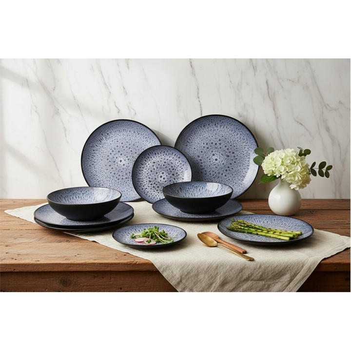 Waterside   12Pc Blue Purple Reactive Glaze Dinner Set, Sports Direct