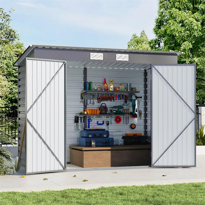 Breeins  Grey Outdoor 8X4fts Galvanized Steel Storage Shed in Size M, Sports Direct