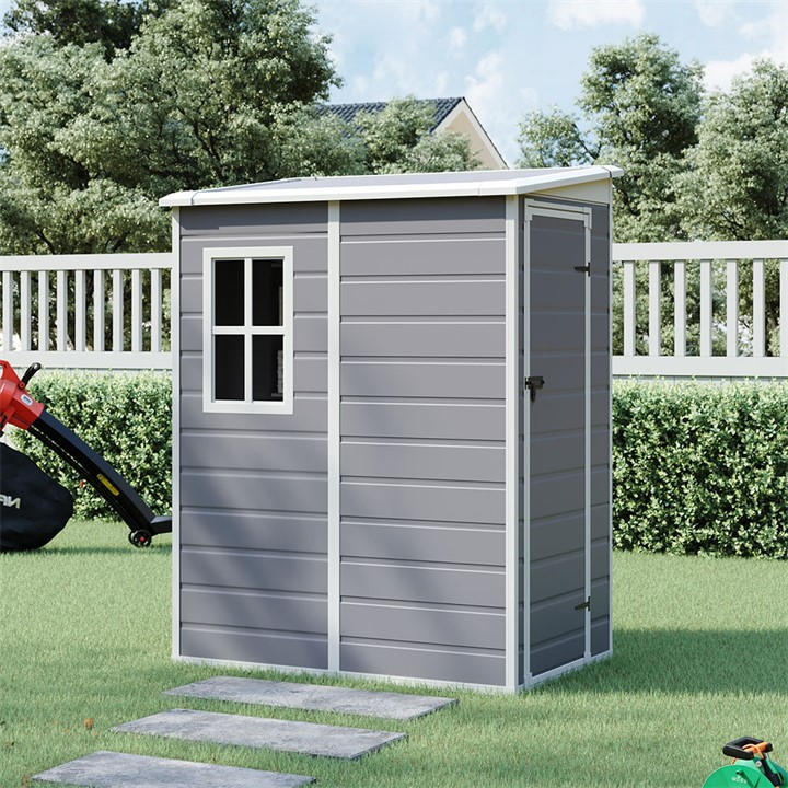 Breeins  Grey Outdoor 5X4fts Garden Plastic Storage Shed in Size L, Sports Direct