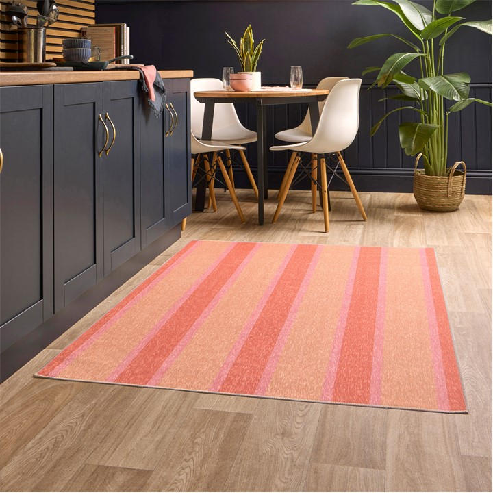 Origin Rugs  Pink Washable Sorbet Stripe in Size 67x200cm, Sports Direct