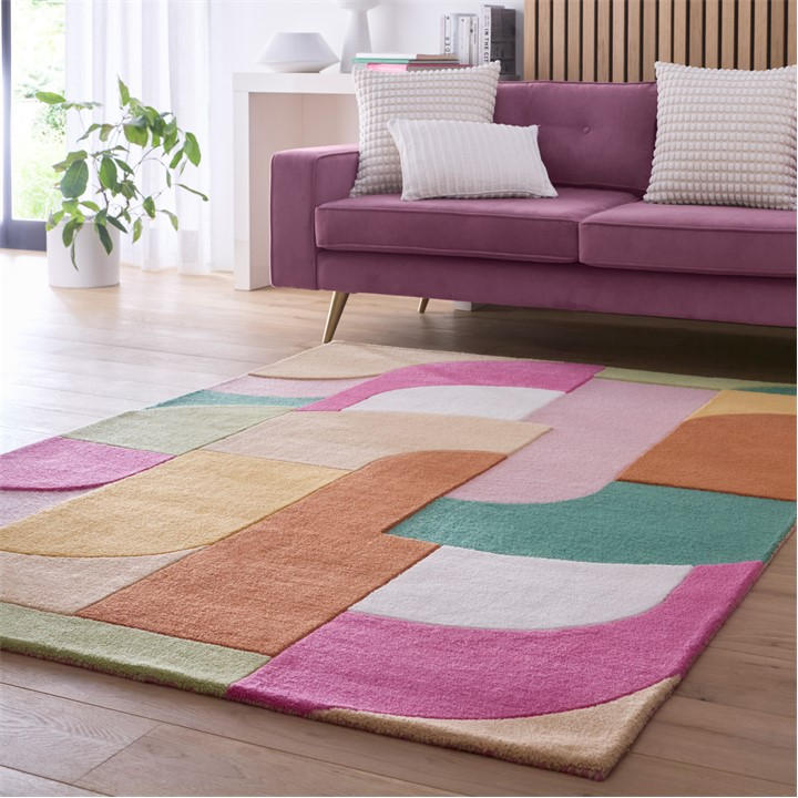 Origin Rugs  Pink Retro Rug in Size 120x170cm, Sports Direct