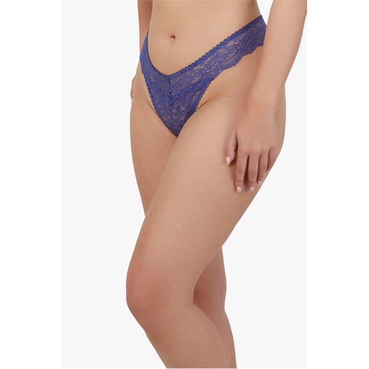 Playful Promises Women's Space Dust Blue Ariana Everyday Comfort Lace Thong Small