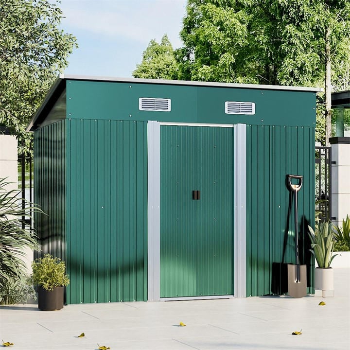 Breeins  Green Outdoor 4X8fts Metal Storage Shed in Size L, Sports Direct