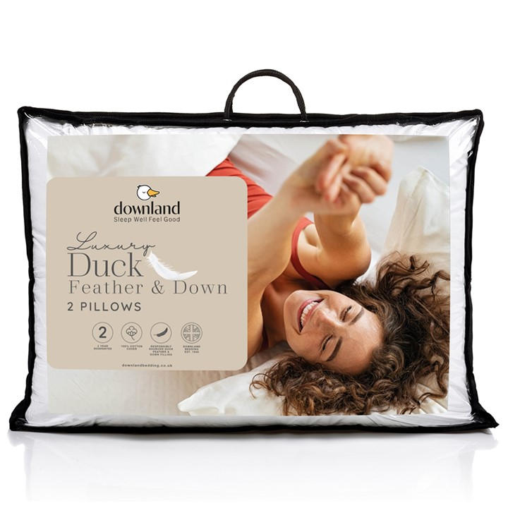 Downland  White Luxury Cotton Duck Feather & Down Pillow Pair, Sports Direct