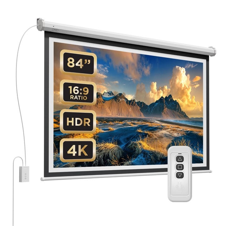 Dmd Collective  White 84 Electric Motorized Screen 16:9 Aspect Ratio in Size 186cmW¿105, Sports Direct
