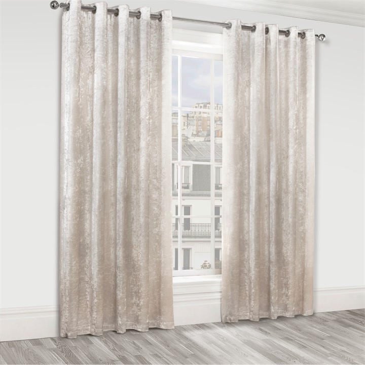 Alan Symonds  Cream Crushed Velvet Ring Top Curtains in Size 66x72 Inch, Sports Direct