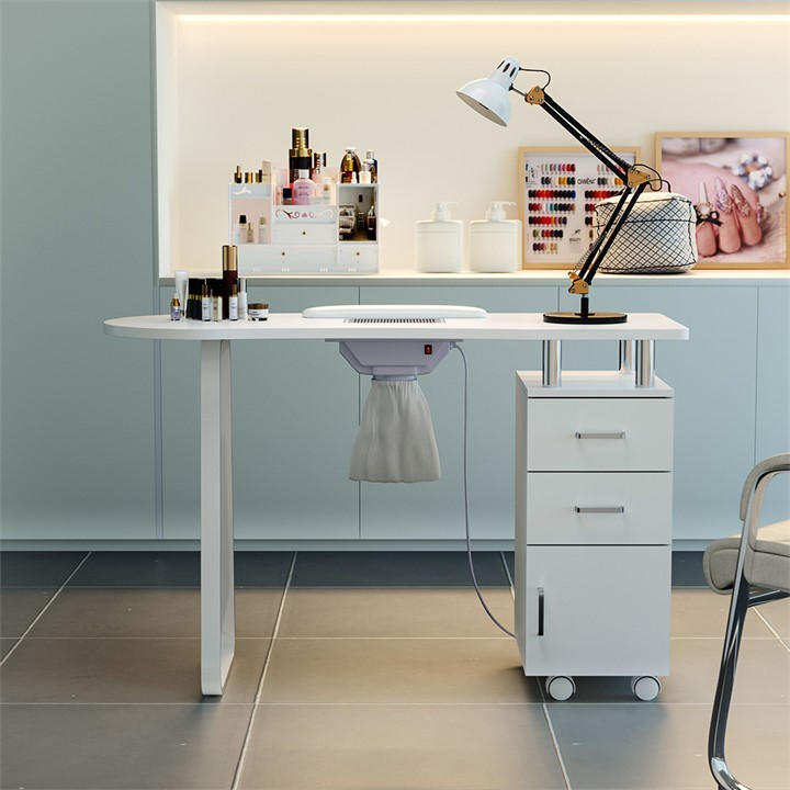 Sheonly  White Wooden Nail Table With Dust Collector, Sports Direct