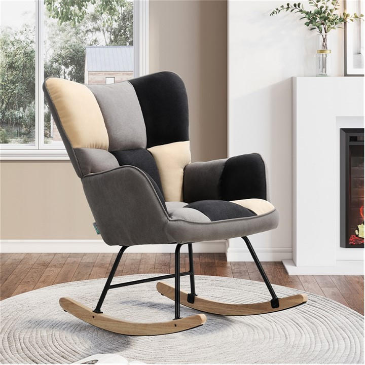 Kabinet Uk   Tufted Linen Upholstered Rocking Chair in Size L, Sports Direct