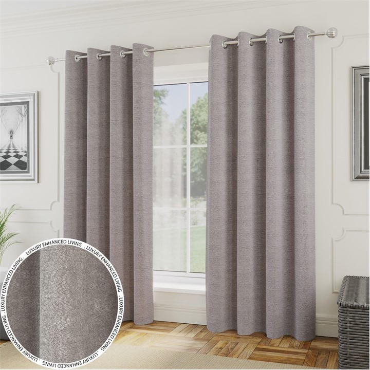 Enhanced Living  Grey Royale Silver Boucle Room Darkening Eyelet Curtain, Sports Direct