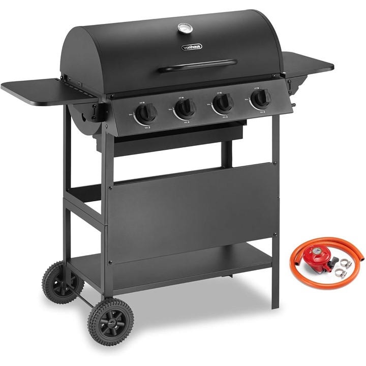 Vonhaus  Black Barrel 4 Burner Gas Bbq, Sports Direct