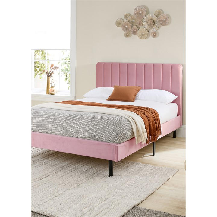 Aspire  Pink Rosella Upholstered Bed in Size Double, Sports Direct
