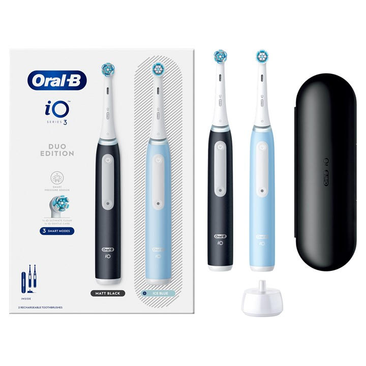 Oral B  Blue Oral-B Io3 Mattblack & Ice Toothbrush Duo+Case, Sports Direct