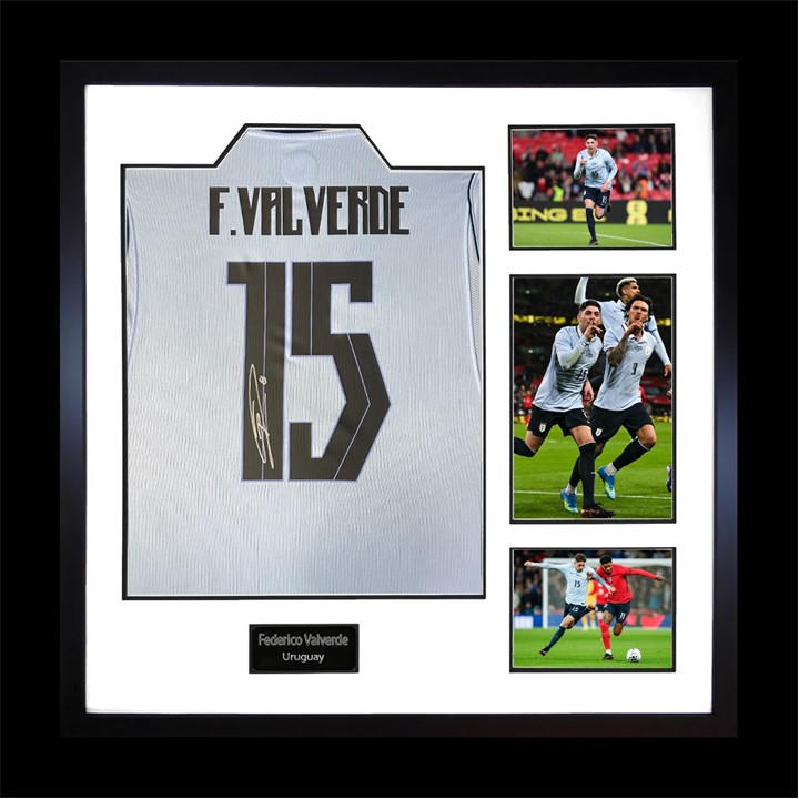 The Fan Cave  Purple Federico Valverde Signed Uruguay Elite Frame in Size 820x820mm, Sports Direct