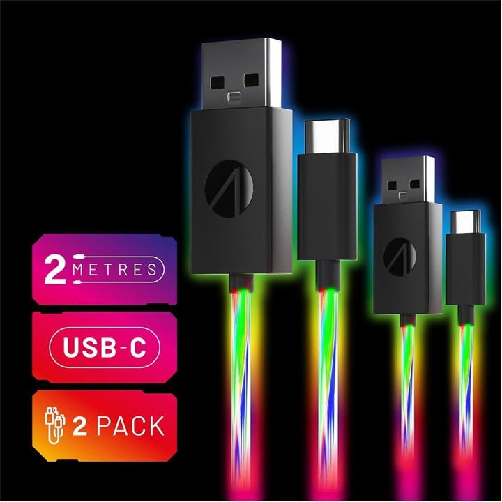 Stealth   Ps5 Nintendo Switch 2M Light Up Led Twin Play & Charge Cables (Usb-C), Sports Direct