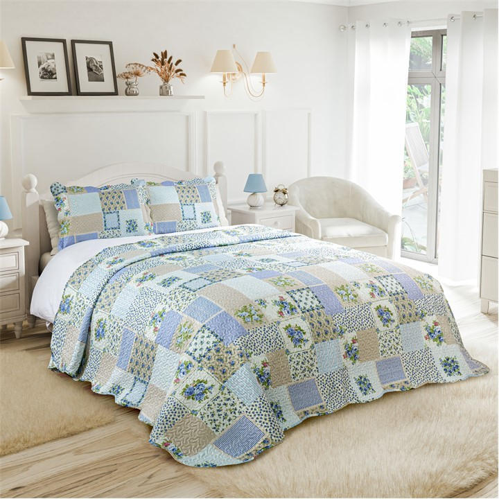 Emma Barclay  Blue Bedspread Set Patchwork Cotswold in Size Single, Sports Direct