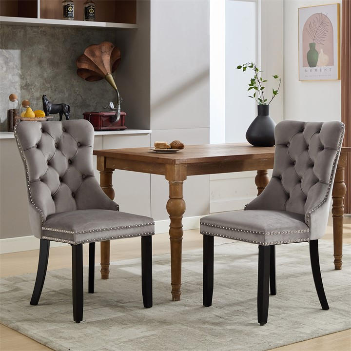 Urban Meuble  Grey Modern  Upholstered Velvet Dining Chairs in Size Set of 2, Sports Direct