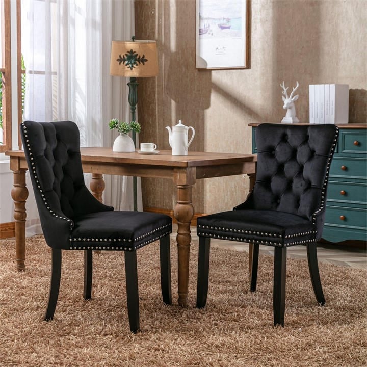 Urban Meuble  Black Modern  Upholstered Velvet Dining Chairs in Size Set of 2, Sports Direct