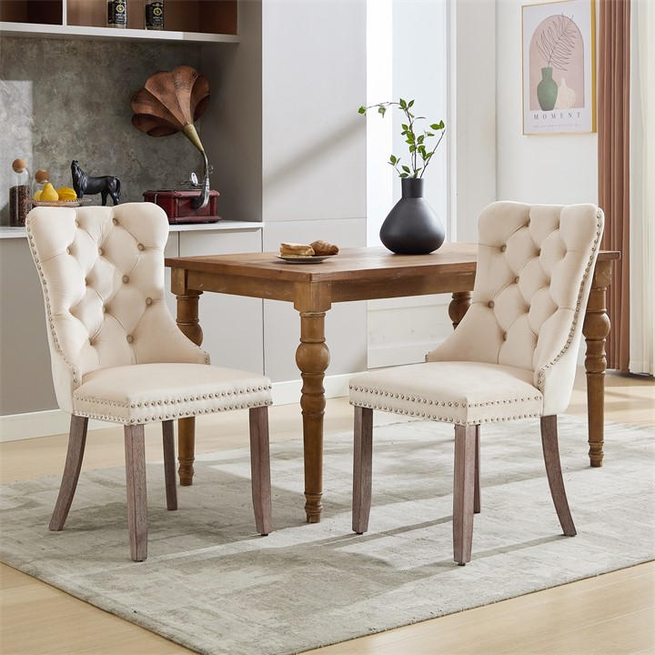 Urban Meuble  Beige Modern  Upholstered Velvet Dining Chairs in Size Set of 2, Sports Direct