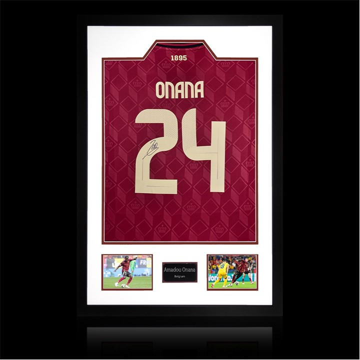 Belgium    Amadou Onana Signed  Shirt Premium Frame, Football by The Fan Cave in Size 850x600mm, Sports Direct