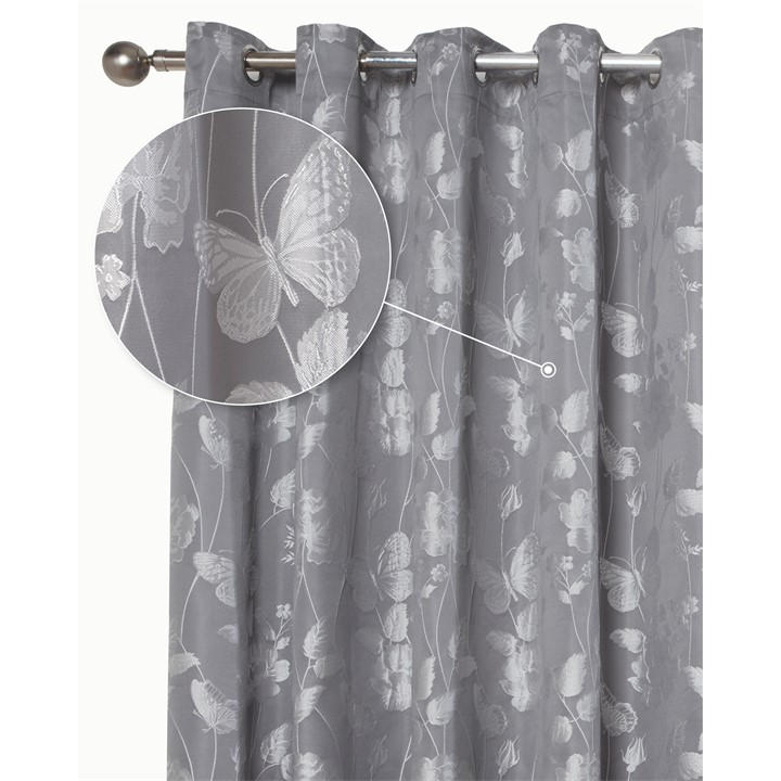 Emma Barclay  Silver Lined Jacquard Curtains Eyelet Butterfly Meadow in Size 90x90 Inch, Sports Direct