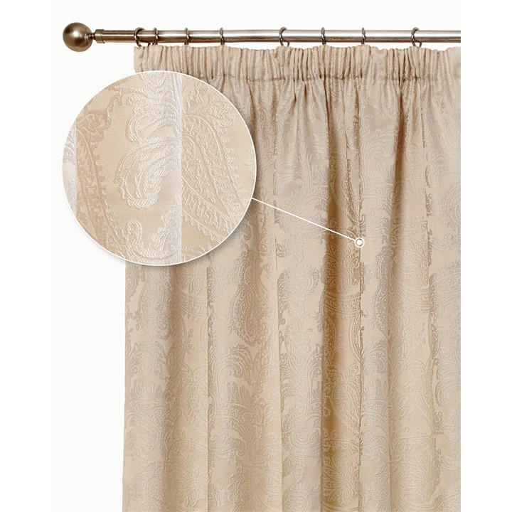 Emma Barclay  Cream Jacquard Pencil Pleat Curtains Duchess in Size 9, Sports Direct