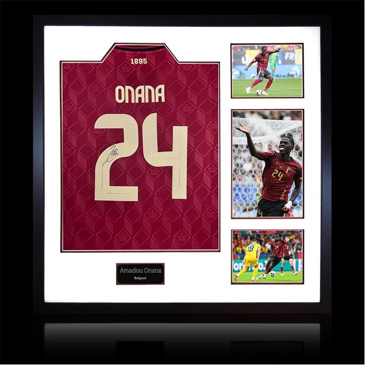Belgium    Amadou Onana Signed  Shirt Elite Frame, Football by The Fan Cave in Size 820x820mm, Sports Direct