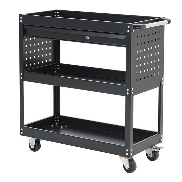 Breeins  Black 3-Tier Rolling Tool Cart With Lockable Drawer, Sports Direct