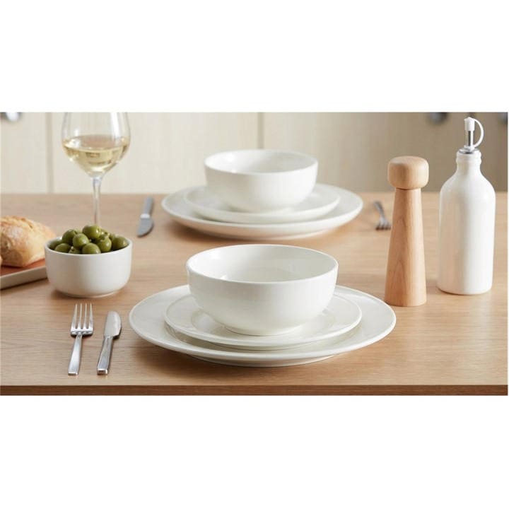 Waterside  White 12Pc Alumina Porcelain Classic Rim Dinner Set, Sports Direct