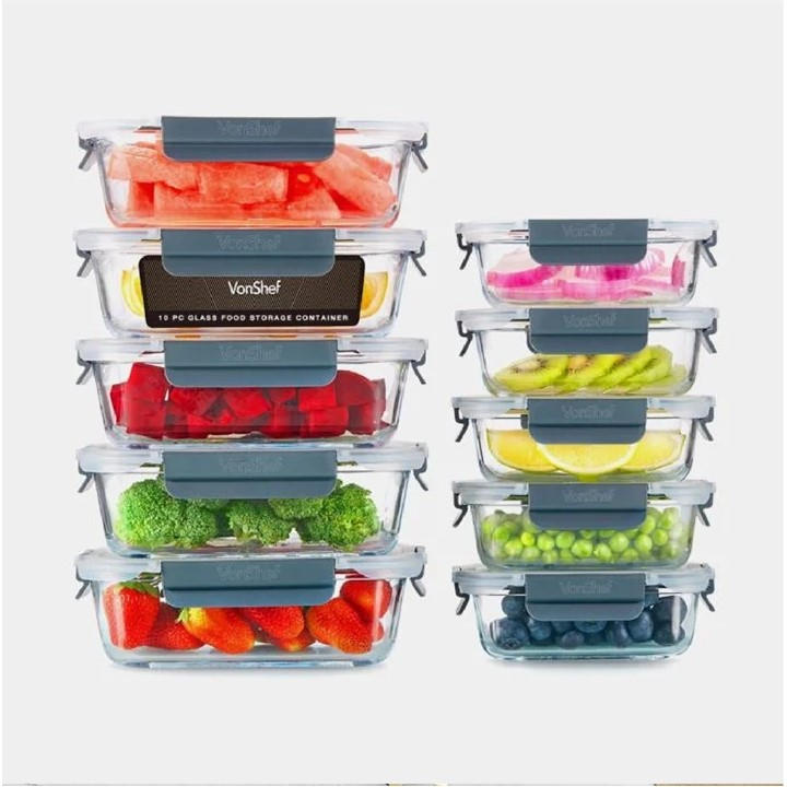 Vonshef Unisex Clear - 10Pc Glass Food Storage Containers