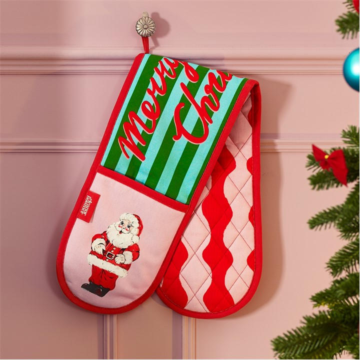 Eleanor Bowmer Santa Cotton Kitchen Double Oven Glove in Size 18x88cm, Sports Direct