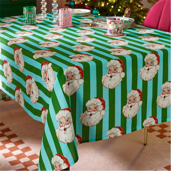Eleanor Bowmer Unisex Green 'Santa' Cotton Table Cloth In | Size: 137 Cm X 229 Cm - Image 2