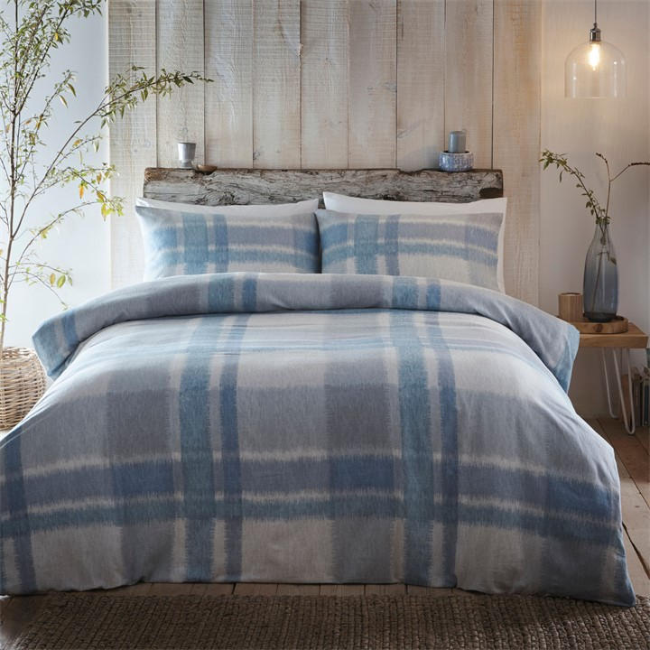 Appletree  Blue Verbier Check Brushed Cotton Duvet Cover in Size Single, Sports Direct