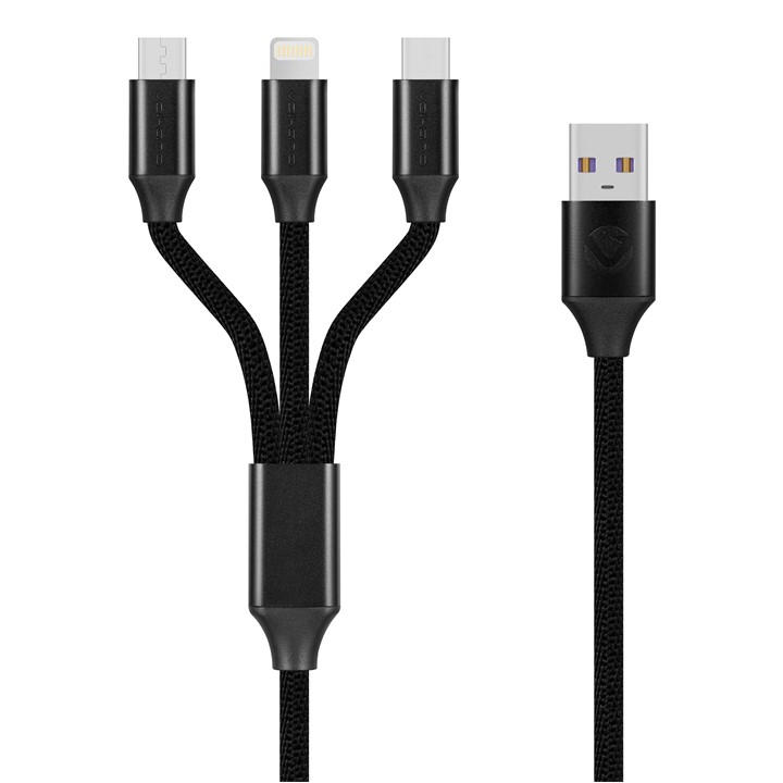 Volkano  Black 60W 3In1 Usb To Type-C Lightning & Micro in Size 1m, Sports Direct
