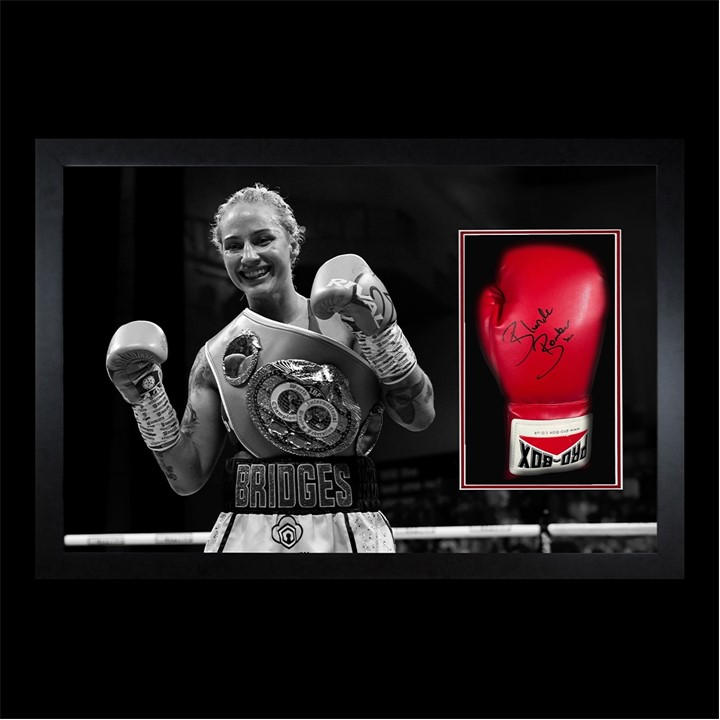 The Fan Cave  Red Ebanie Bridges Signed Glove Display in Size 690x480mm, Sports Direct