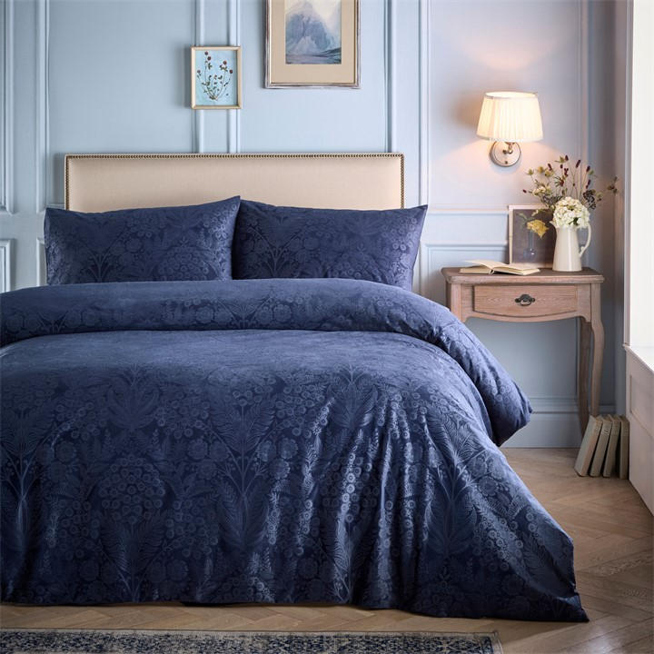 Appletree  Blue Berkley Embossed Velvet Duvet Cover Set In Navy in Size Double, Sports Direct