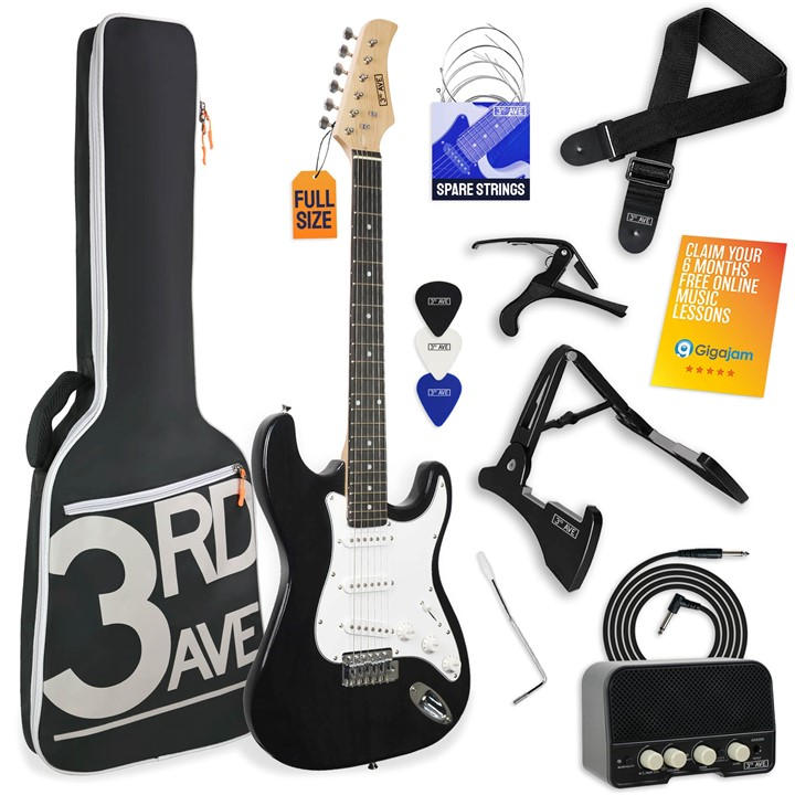 3Rd Avenue  Black Full Size Electric Guitar Pack With Amp in Size 60cm, Sports Direct