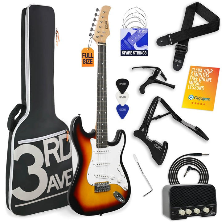 3Rd Avenue  Yellow Full Size Electric Guitar Pack With Amp in Size 60cm, Sports Direct