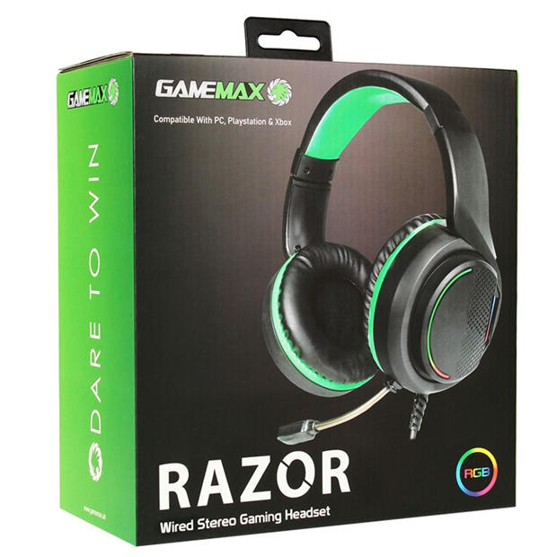 Black - GameMax - GameMax Razor RGB Gaming Headset and Mic with 5.1 Surround Sound