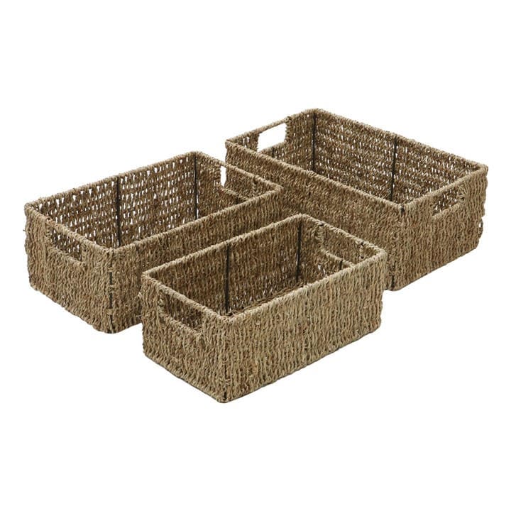 Jvl  Beige Seagrass Set Of 3 Rectangular Storage Baskets, Sports Direct