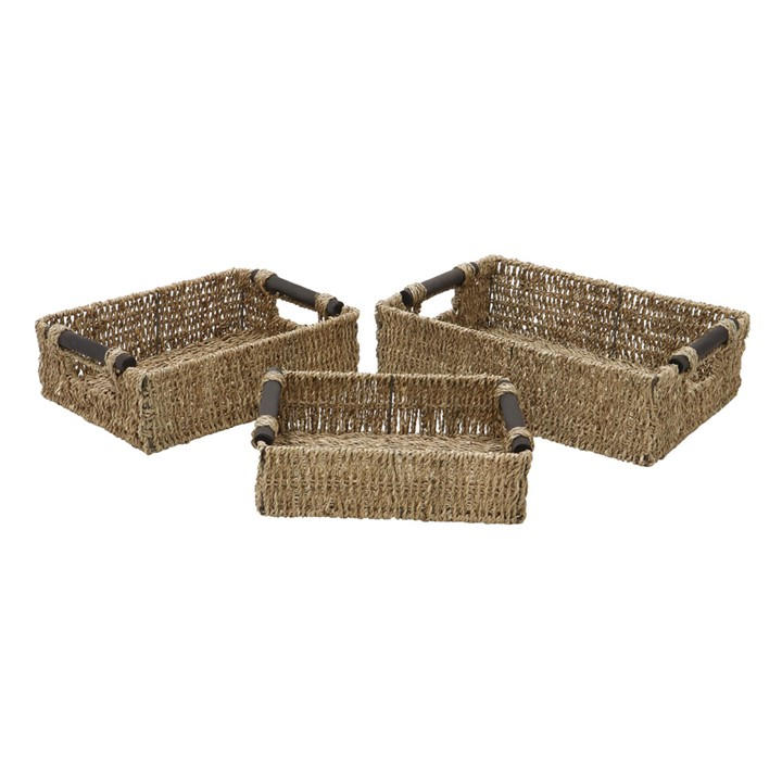 Jvl  Beige Seagrass Set Of 3 Rectangular Storage Baskets, Sports Direct