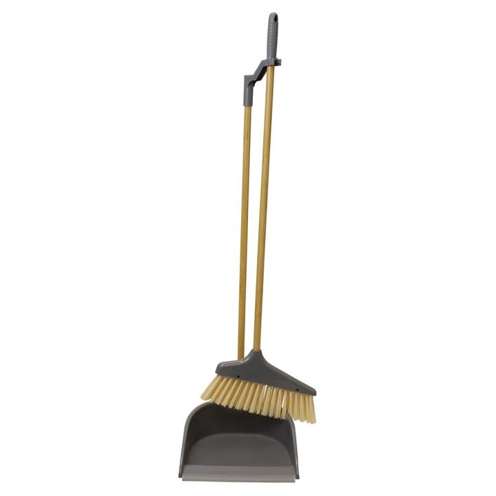 JVL Bamboo Tall Dustpan and Brush Set - Brown - Durable Bristles - Flexible Rubber Lip - Eco-Friendly - Image 3