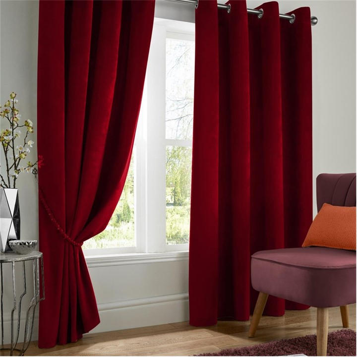 Alan Symonds  Red Velvet Blackout Ring Top Eyelet Curtains, Sports Direct
