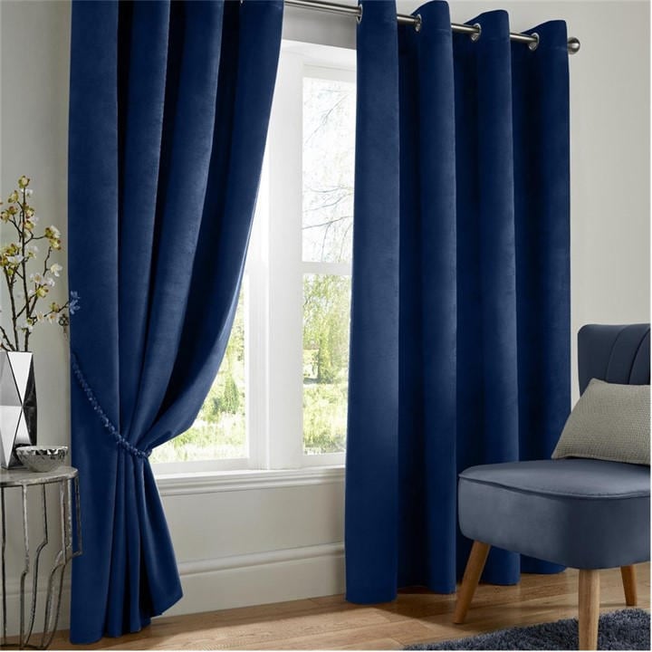 Alan Symonds  Blue Velvet Blackout Ring Top Eyelet Curtains, Sports Direct