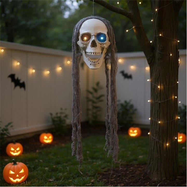 Life Ideas  Grey,White Halloween Hanging Skull With Glowing Eyes, Sports Direct