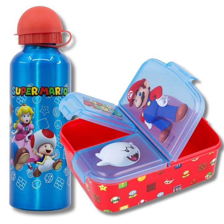 Super Mario  Kids Red Lunch Box With Aluminium Bottle, Sports Direct